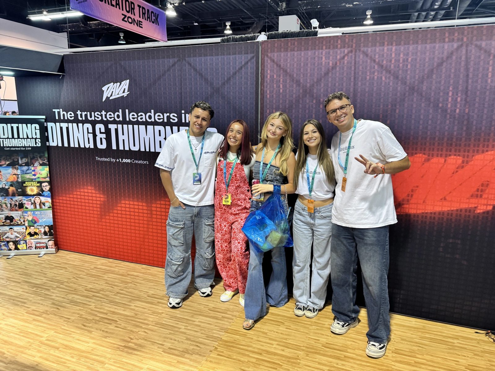Creators with the Dava team at the booth in the Creator Track Zone.
